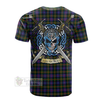 Fleming Tartan Cotton T-shirt with Family Crest Celtic Skull Style