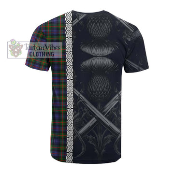 Fleming Tartan Cotton T-shirt with Family Crest Cross Sword Thistle Celtic Vibes