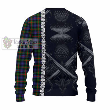 Fleming Tartan Knitted Sweater with Family Crest Cross Sword Thistle Celtic Vibes