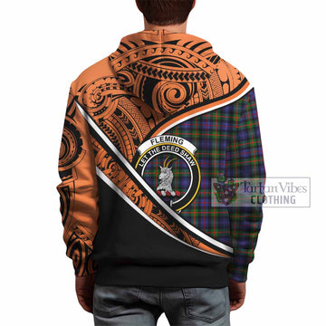 Fleming Crest Tartan Hoodie with Polynesian Vibes Style - Orange Version