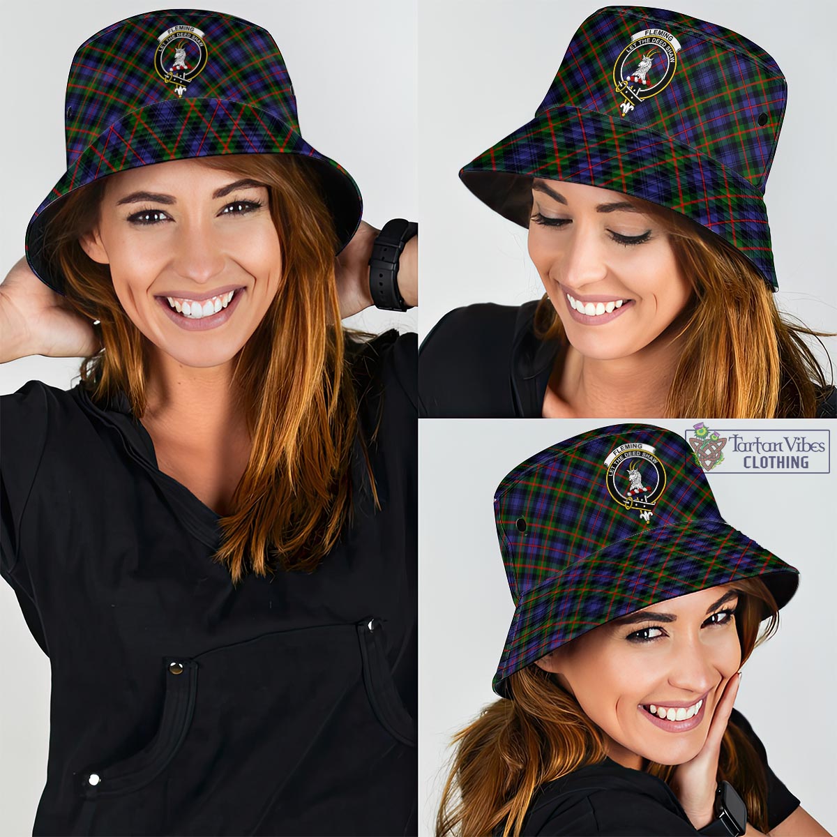 Tartan Vibes Clothing Fleming Tartan Bucket Hat with Family Crest