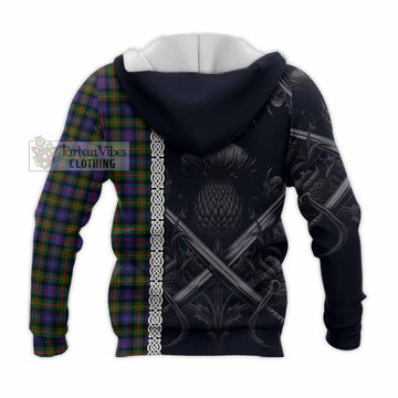 Fleming Tartan Knitted Hoodie with Family Crest Cross Sword Thistle Celtic Vibes