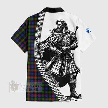 Fleming Tartan Clan Crest Short Sleeve Button Shirt with Highlander Warrior Celtic Style