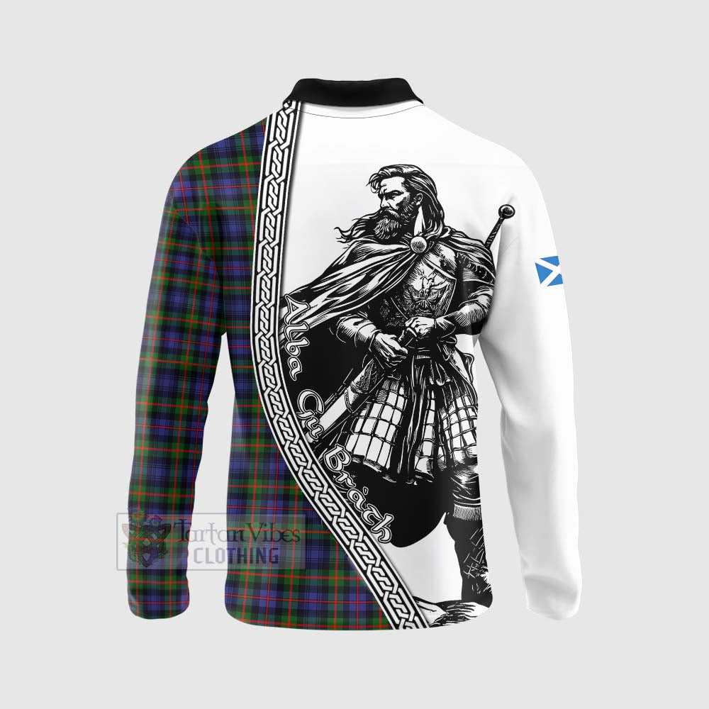 Tartan Vibes Clothing Fleming Tartan Clan Crest Long Sleeve Polo Shirt with Highlander Warrior Celtic Style