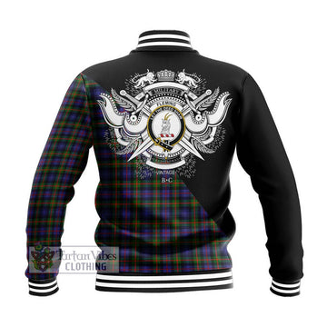 Fleming Tartan Baseball Jacket with Family Crest and Military Logo Style