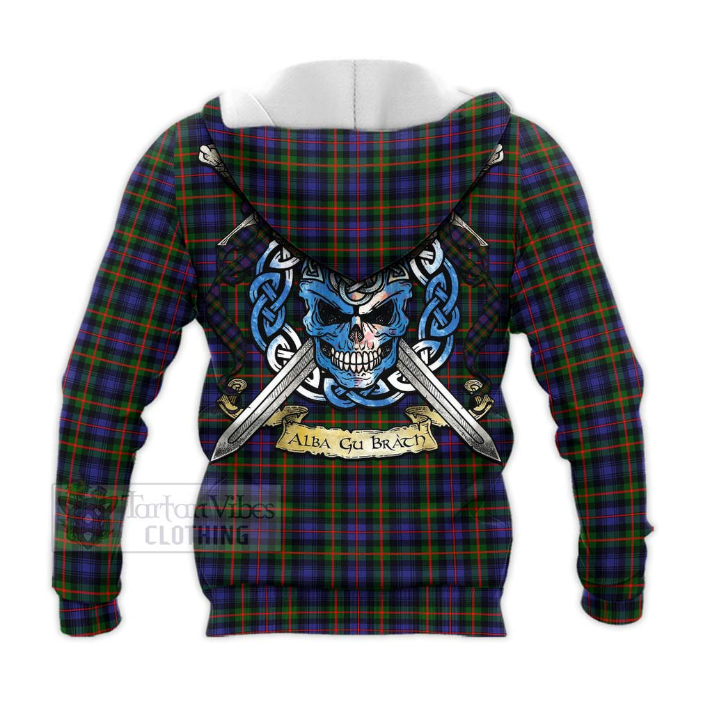 Tartan Vibes Clothing Fleming Tartan Knitted Hoodie with Family Crest Celtic Skull Style