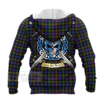 Fleming Tartan Knitted Hoodie with Family Crest Celtic Skull Style