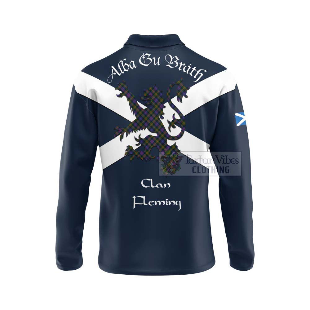 Tartan Vibes Clothing Fleming Tartan Lion Rampant Long Sleeve Polo Shirt – Proudly Display Your Heritage with Alba Gu Brath and Clan Name