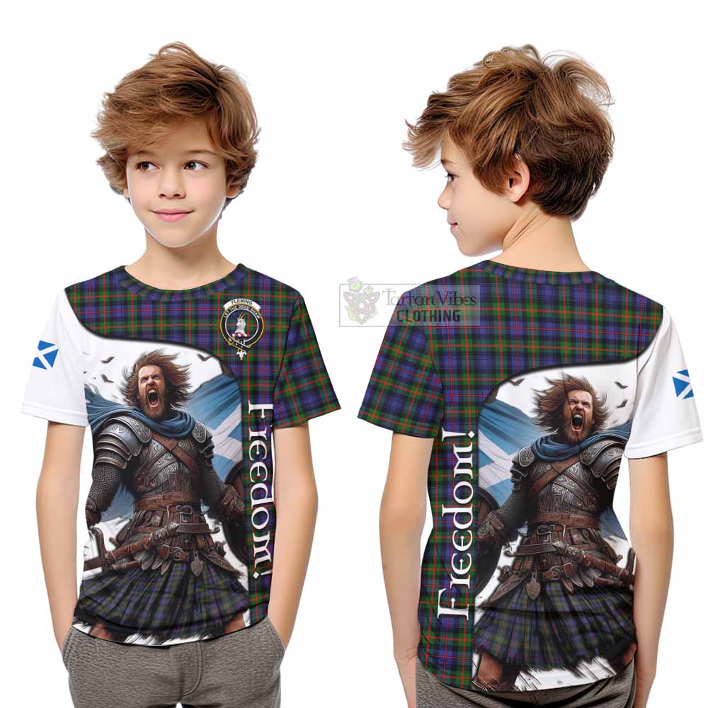 Tartan Vibes Clothing Fleming Crest Tartan Kid T-Shirt Inspired by the Freedom of Scottish Warrior