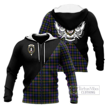 Fleming Tartan Knitted Hoodie with Family Crest and Military Logo Style