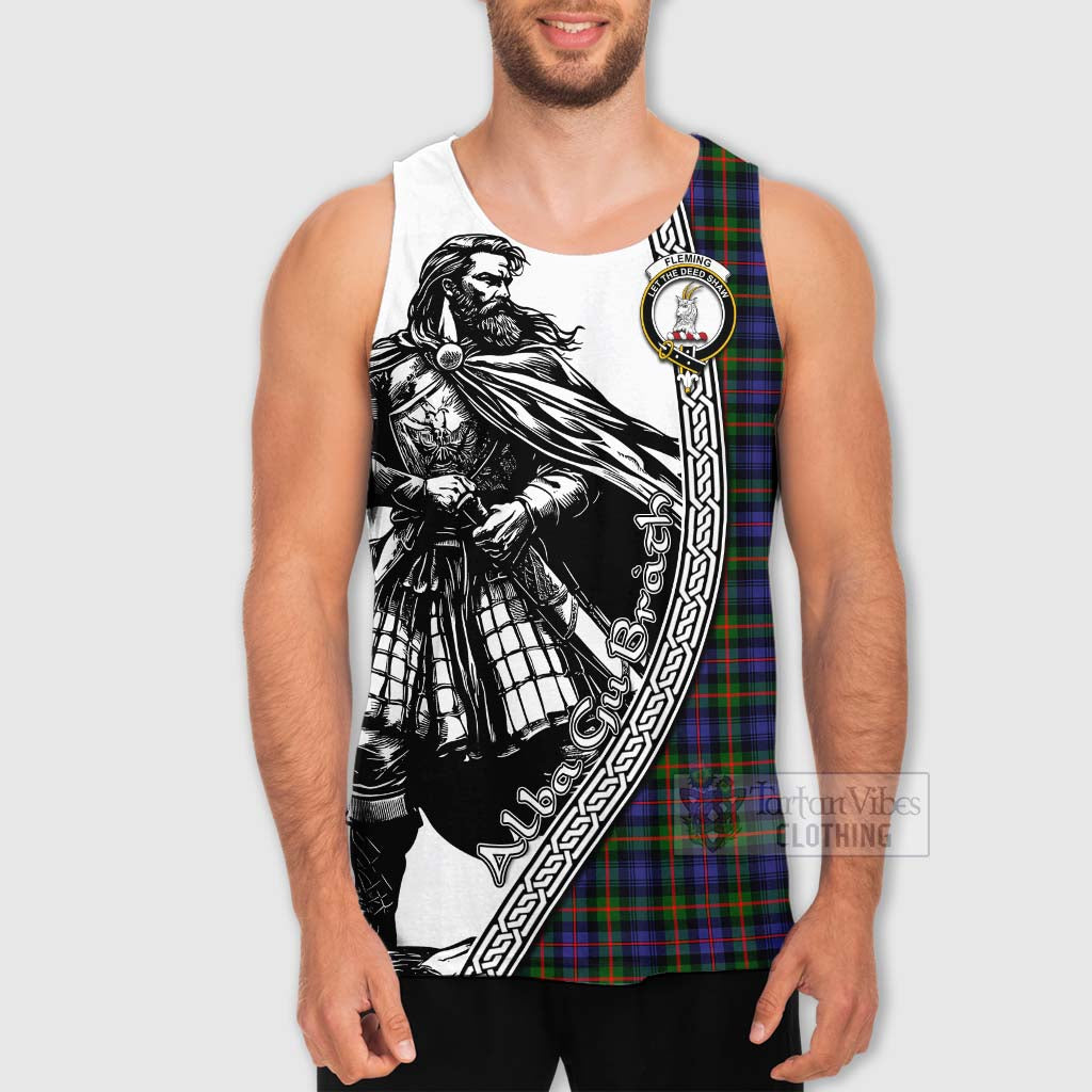 Tartan Vibes Clothing Fleming Tartan Clan Crest Men's Tank Top with Highlander Warrior Celtic Style