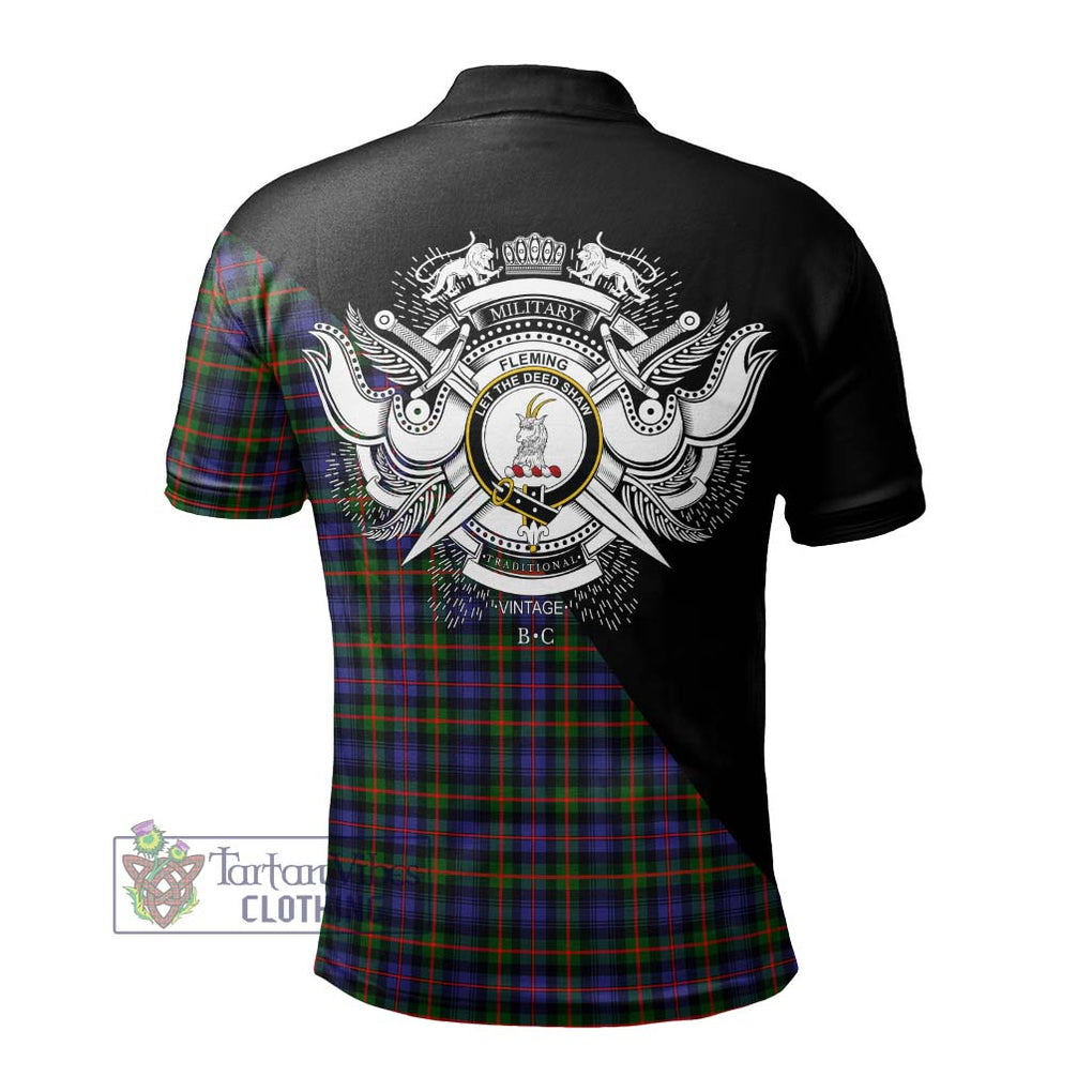Fleming Tartan Polo Shirt with Family Crest and Military Logo Style - Tartan Vibes Clothing