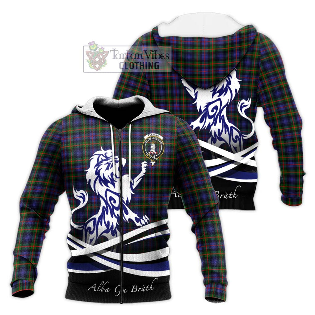 Fleming Tartan Knitted Hoodie with Alba Gu Brath Regal Lion Emblem Unisex Knitted Zip Hoodie - Tartanvibesclothing Shop