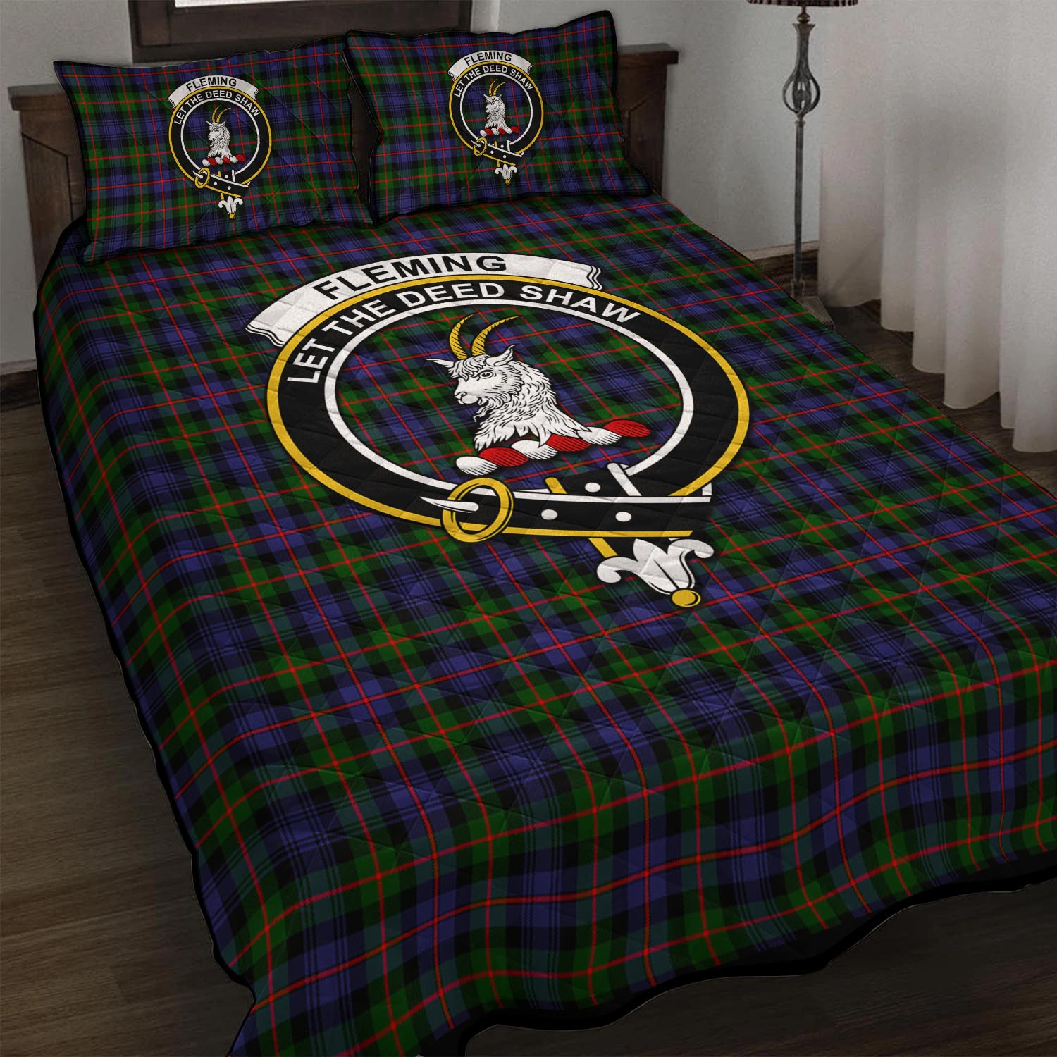 Fleming Tartan Quilt Bed Set with Family Crest - Tartan Vibes Clothing