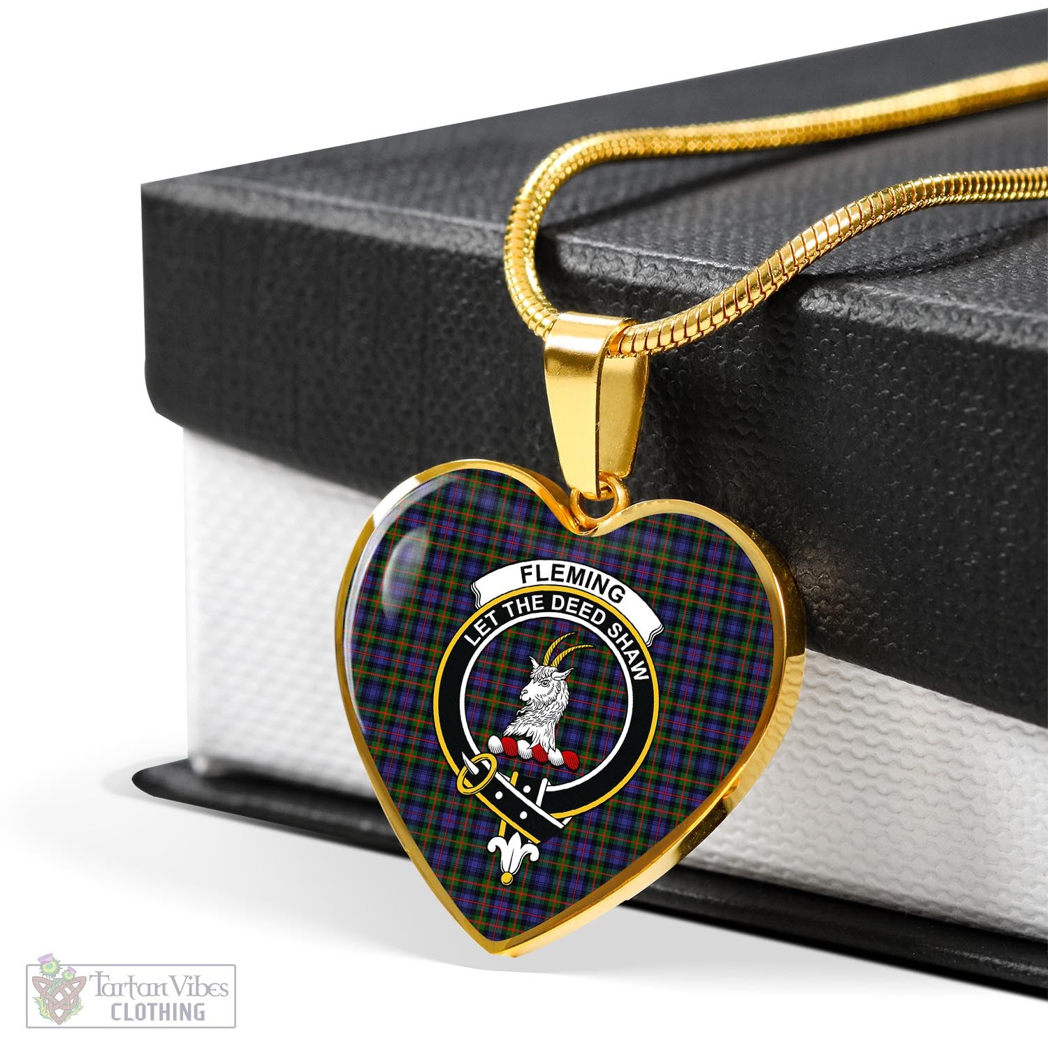 Tartan Vibes Clothing Fleming Tartan Heart Necklace with Family Crest