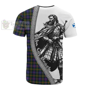 Fleming Tartan Clan Crest Cotton T-shirt with Highlander Warrior Celtic Style