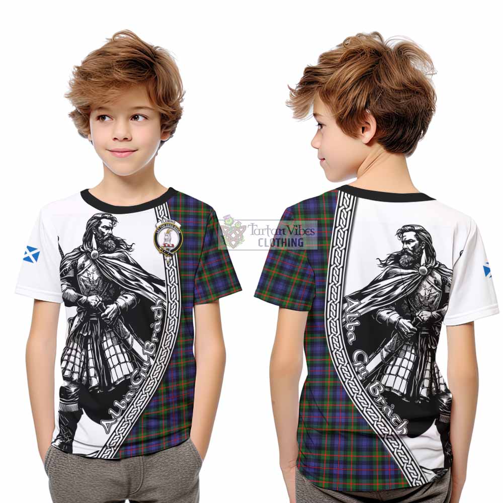 Fleming Tartan Clan Crest Kid T-Shirt with Highlander Warrior Celtic Style - Tartan Vibes Clothing
