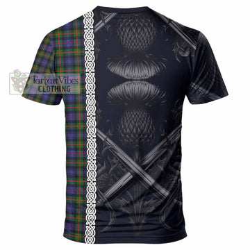 Fleming Tartan T-Shirt with Family Crest Cross Sword Thistle Celtic Vibes