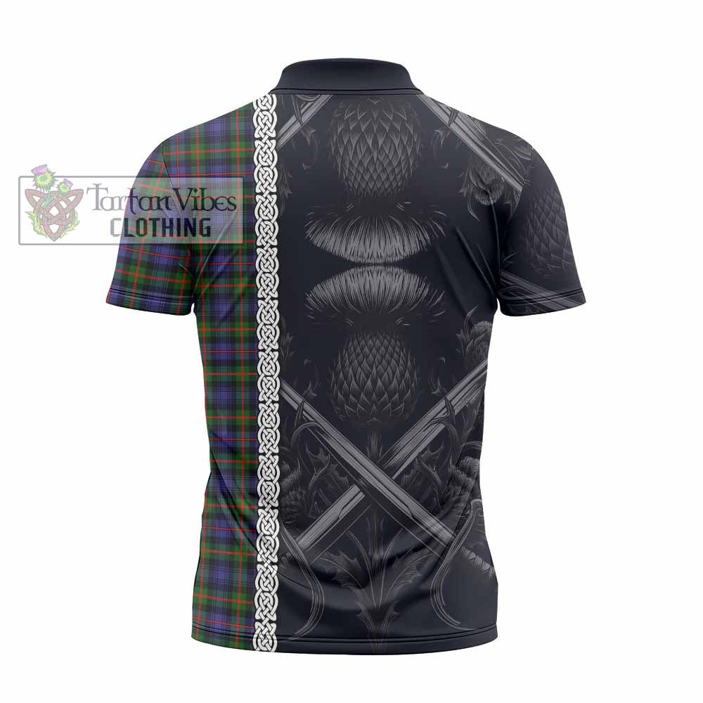 Tartan Vibes Clothing Fleming Tartan Zipper Polo Shirt with Family Crest Cross Sword Thistle Celtic Vibes