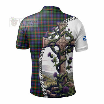 Fleming Tartan Polo Shirt with Family Crest and St. Andrew's Cross Accented by Thistle Vines