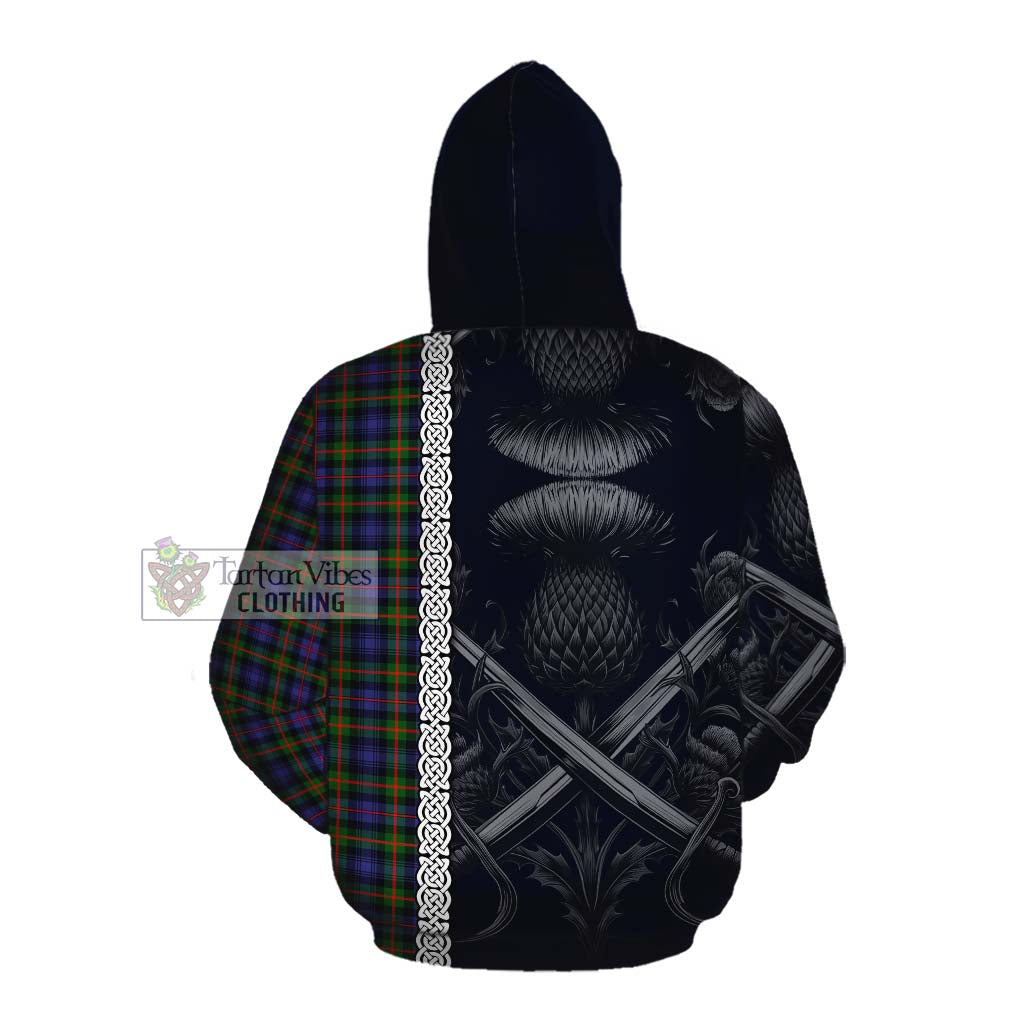 Tartan Vibes Clothing Fleming Tartan Cotton Hoodie with Family Crest Cross Sword Thistle Celtic Vibes