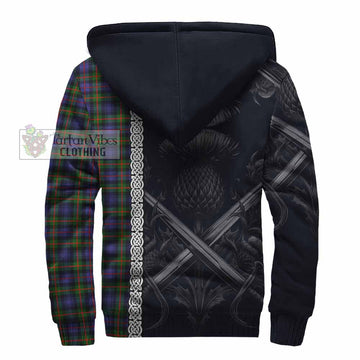 Fleming Tartan Sherpa Hoodie with Family Crest Cross Sword Thistle Celtic Vibes