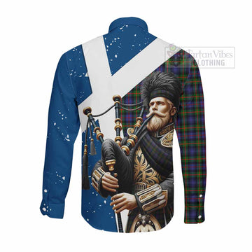Fleming Tartan Long Sleeve Button Shirt with Family Crest Scottish Bagpiper Vibes - Tartan Vibes Clothing
