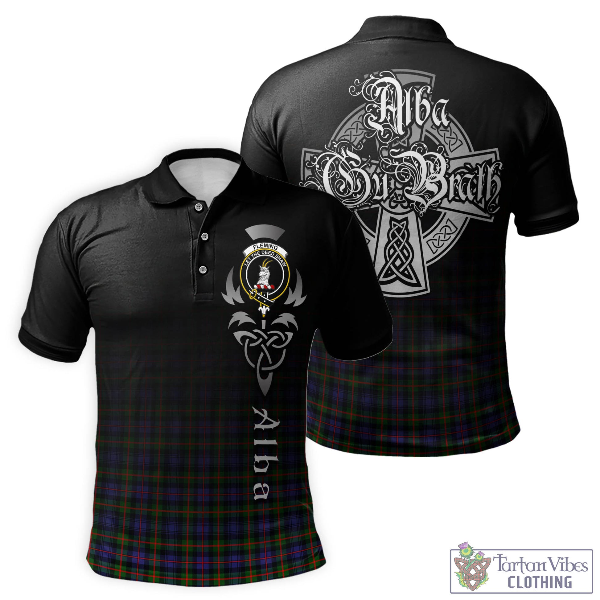 Tartan Vibes Clothing Fleming Tartan Polo Shirt Featuring Alba Gu Brath Family Crest Celtic Inspired