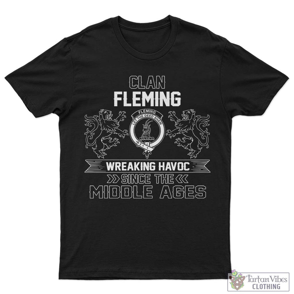 Fleming Family Crest 2D Cotton Men's T-Shirt Wreaking Havoc Style Sapphire - 2D-tartanvibesclothing