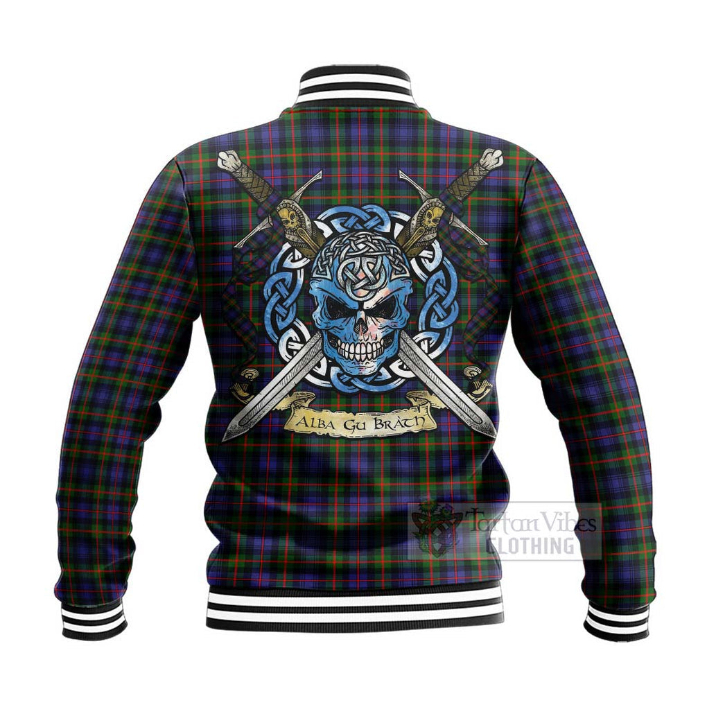 Tartan Vibes Clothing Fleming Tartan Baseball Jacket with Family Crest Celtic Skull Style