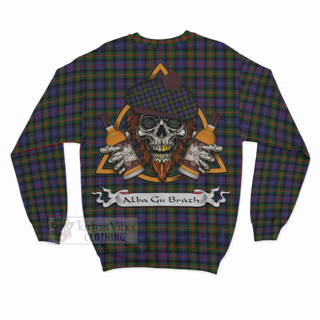 Tartan Vibes Clothing Fleming Tartan Sweatshirt with Family Crest and Bearded Skull Holding Bottles of Whiskey