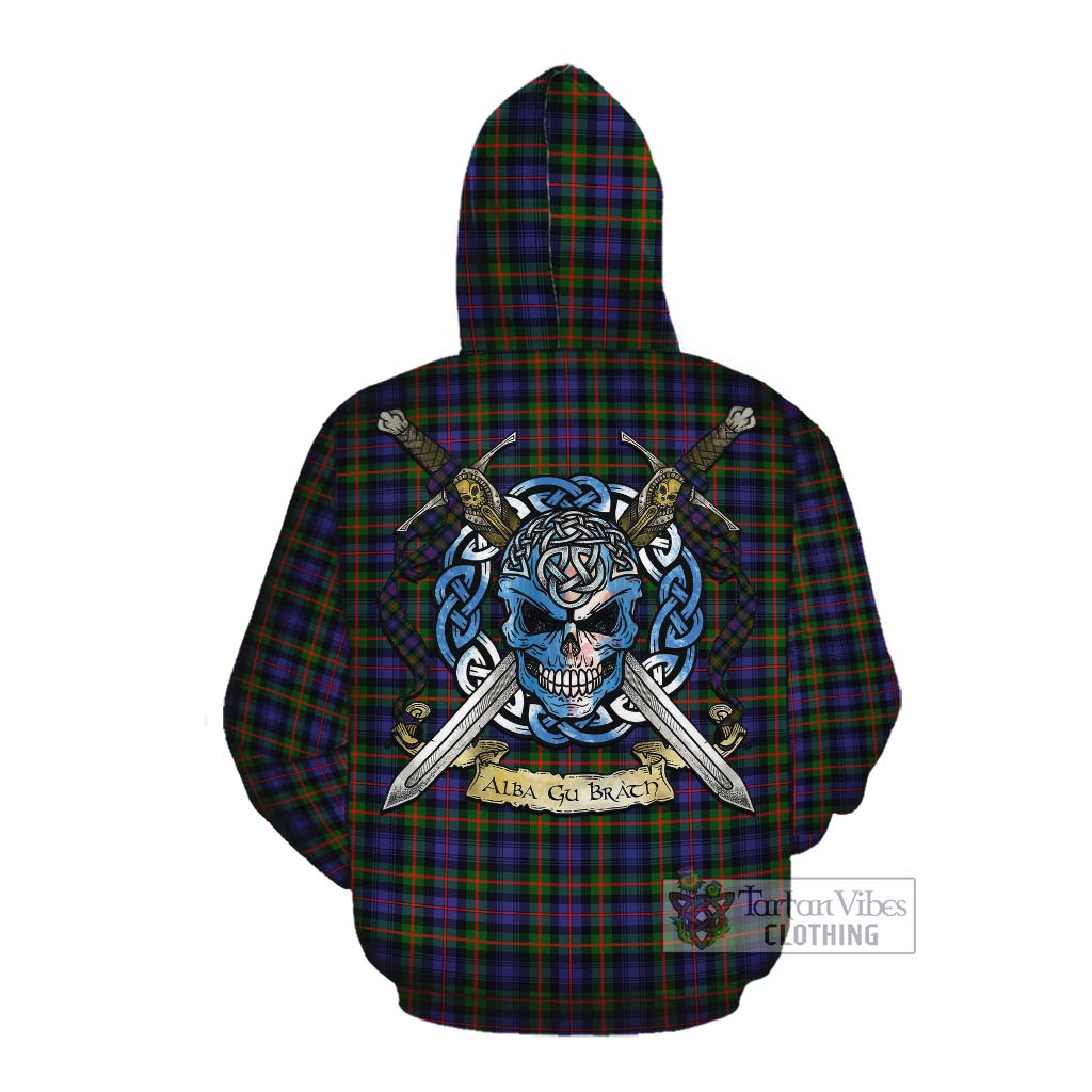 Tartan Vibes Clothing Fleming Tartan Cotton Hoodie with Family Crest Celtic Skull Style