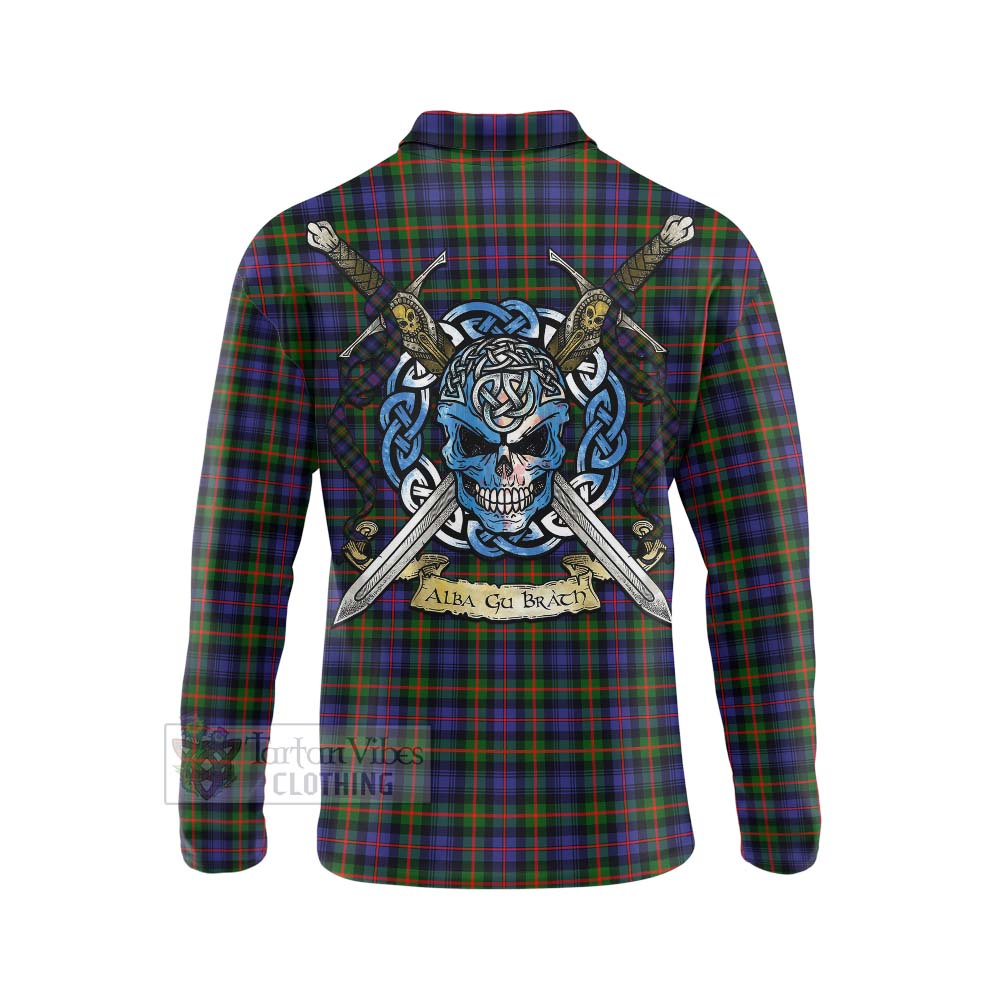 Tartan Vibes Clothing Fleming Tartan Long Sleeve Polo Shirt with Family Crest Celtic Skull Style