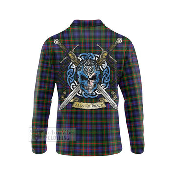 Fleming Tartan Long Sleeve Polo Shirt with Family Crest Celtic Skull Style