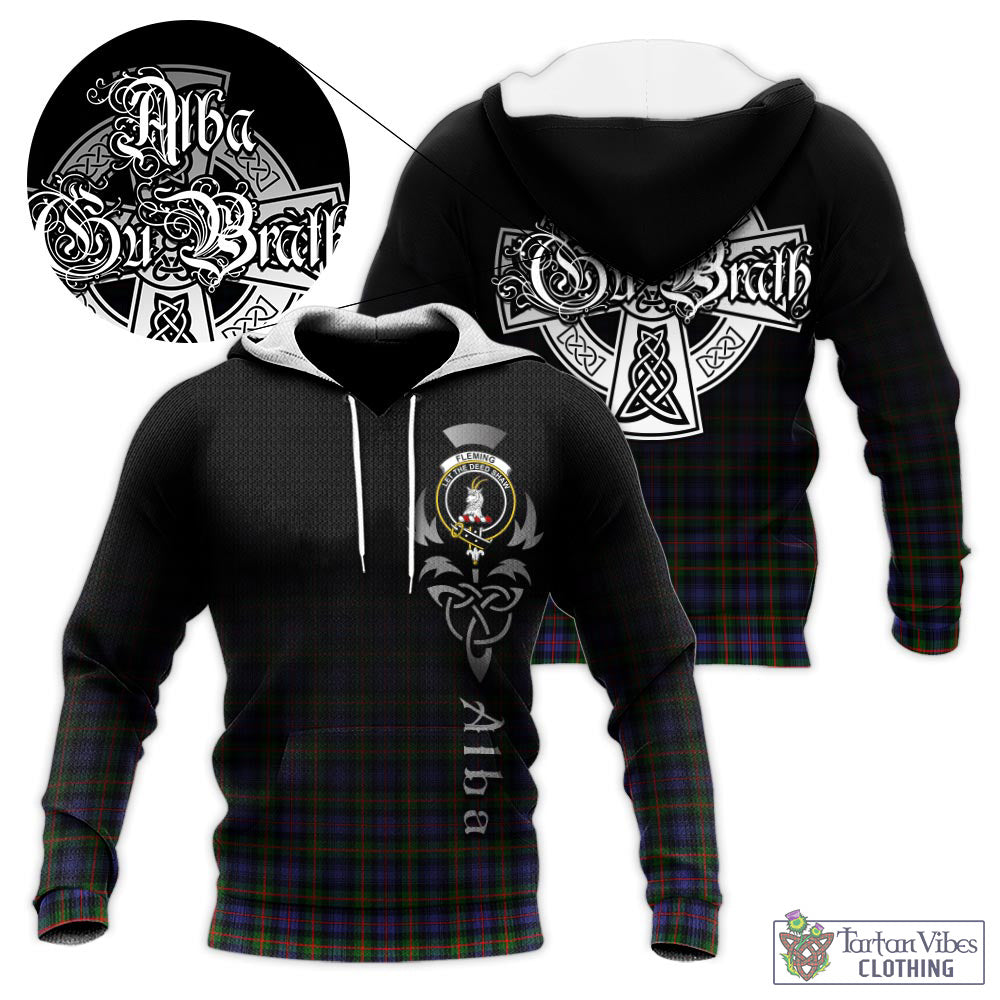 Tartan Vibes Clothing Fleming Tartan Knitted Hoodie Featuring Alba Gu Brath Family Crest Celtic Inspired