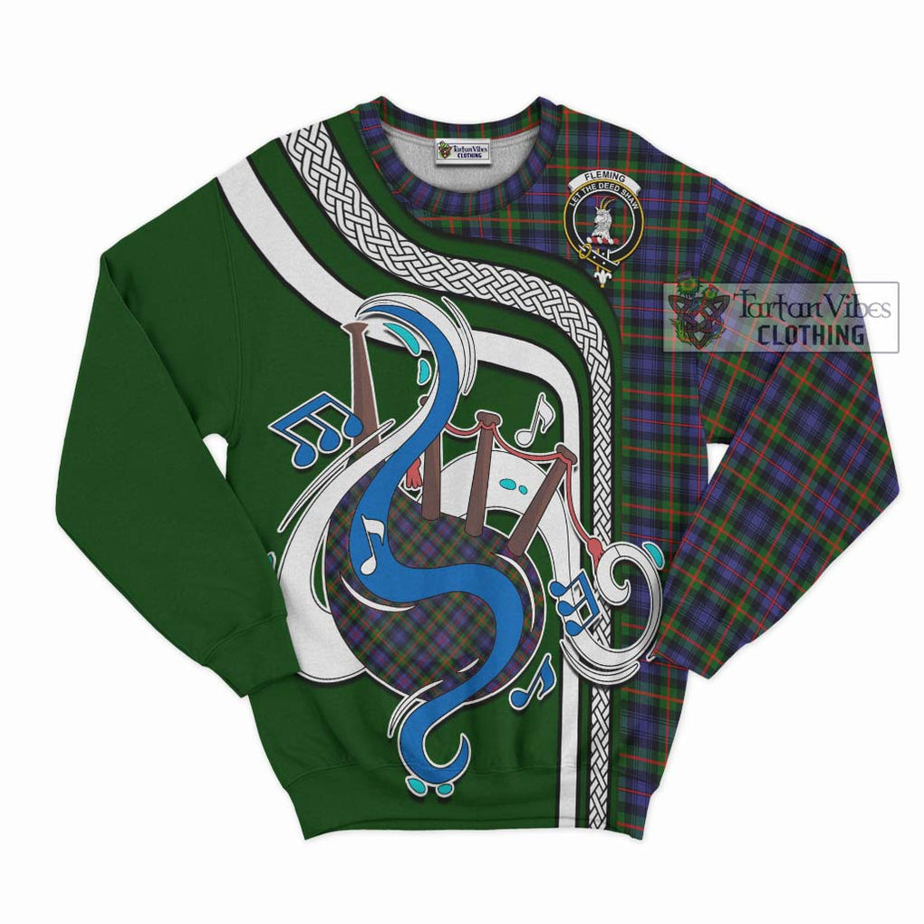 Fleming Tartan Sweatshirt with Epic Bagpipe Style - Tartanvibesclothing Shop