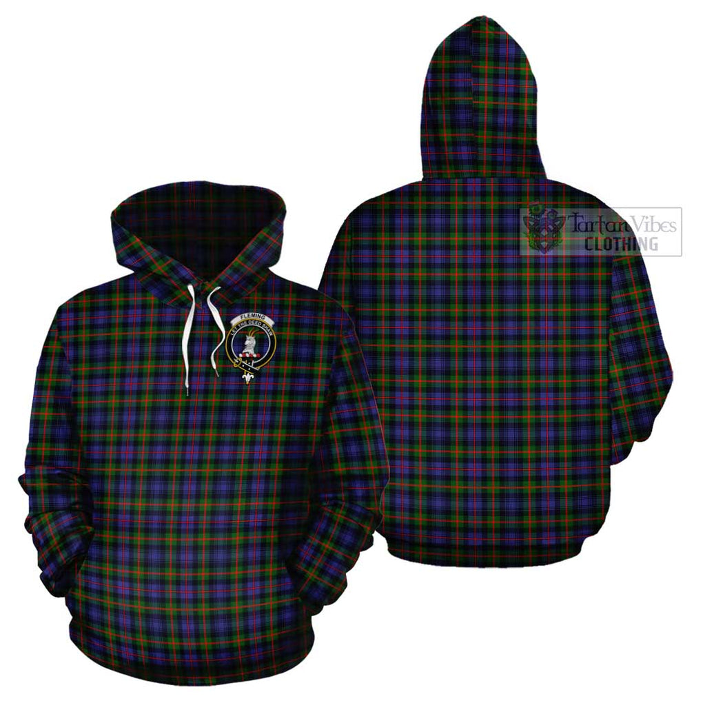 Fleming Tartan Cotton Hoodie with Family Crest Pullover Hoodie - Tartan Vibes Clothing