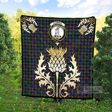 Fleming Tartan Quilt with Family Crest and Golden Thistle Style