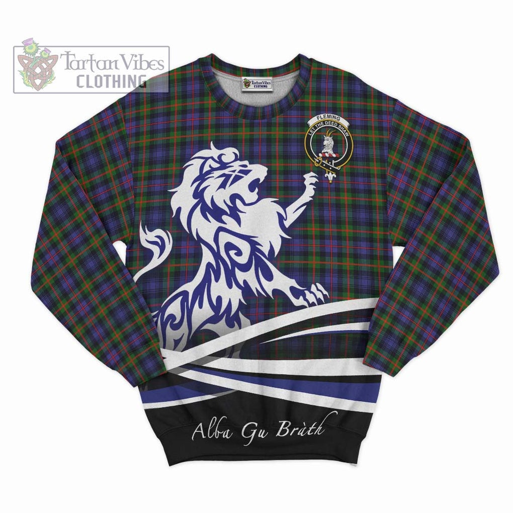 Fleming Tartan Sweatshirt with Alba Gu Brath Regal Lion Emblem - Tartanvibesclothing Shop