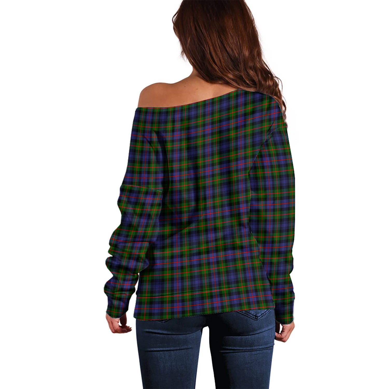 Fleming Tartan Off Shoulder Women Sweater with Family Crest - Tartanvibesclothing