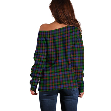 Fleming Tartan Off Shoulder Women Sweater with Family Crest