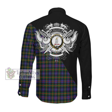 Fleming Tartan Long Sleeve Button Shirt with Family Crest and Military Logo Style