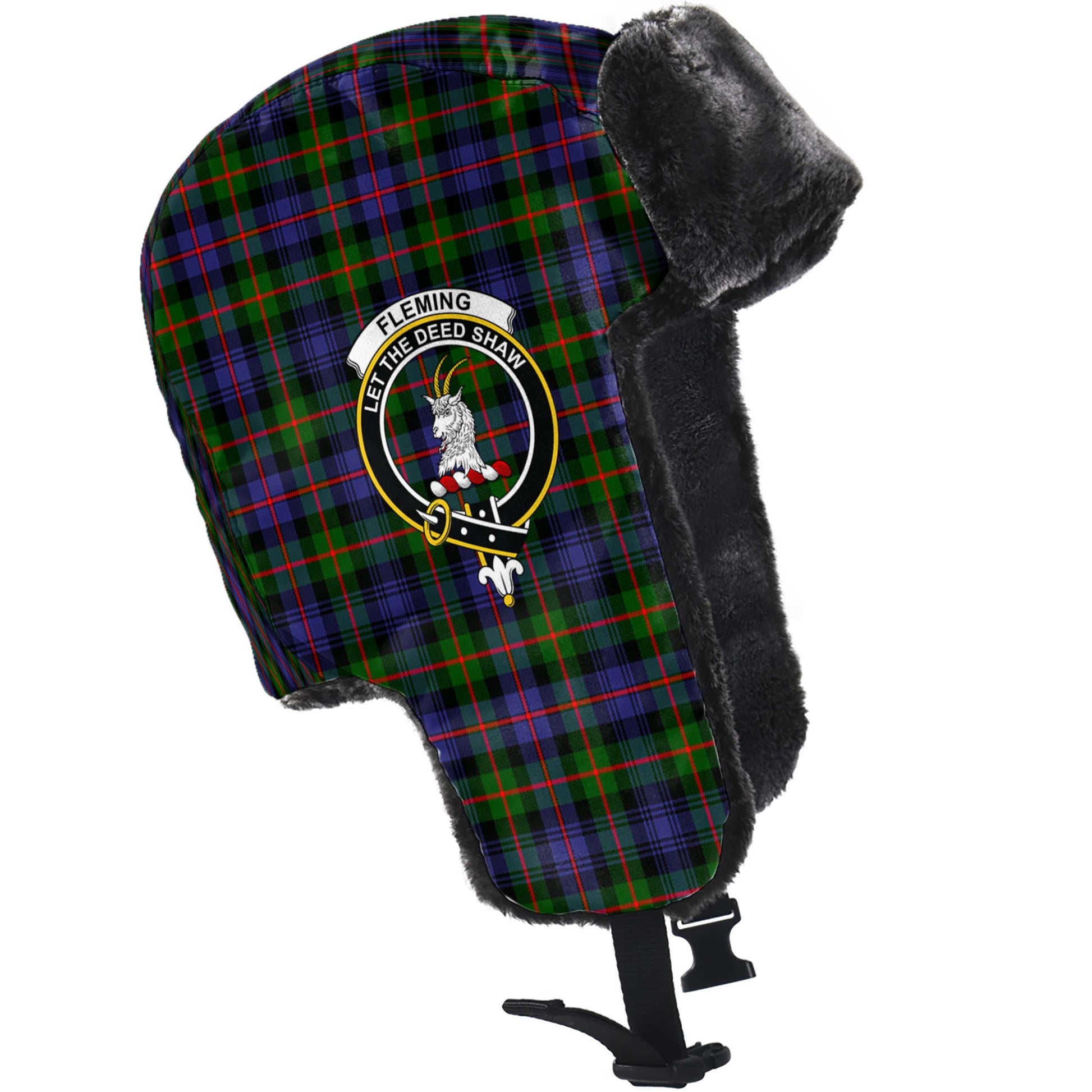 Fleming Tartan Winter Trapper Hat with Family Crest - Tartanvibesclothing