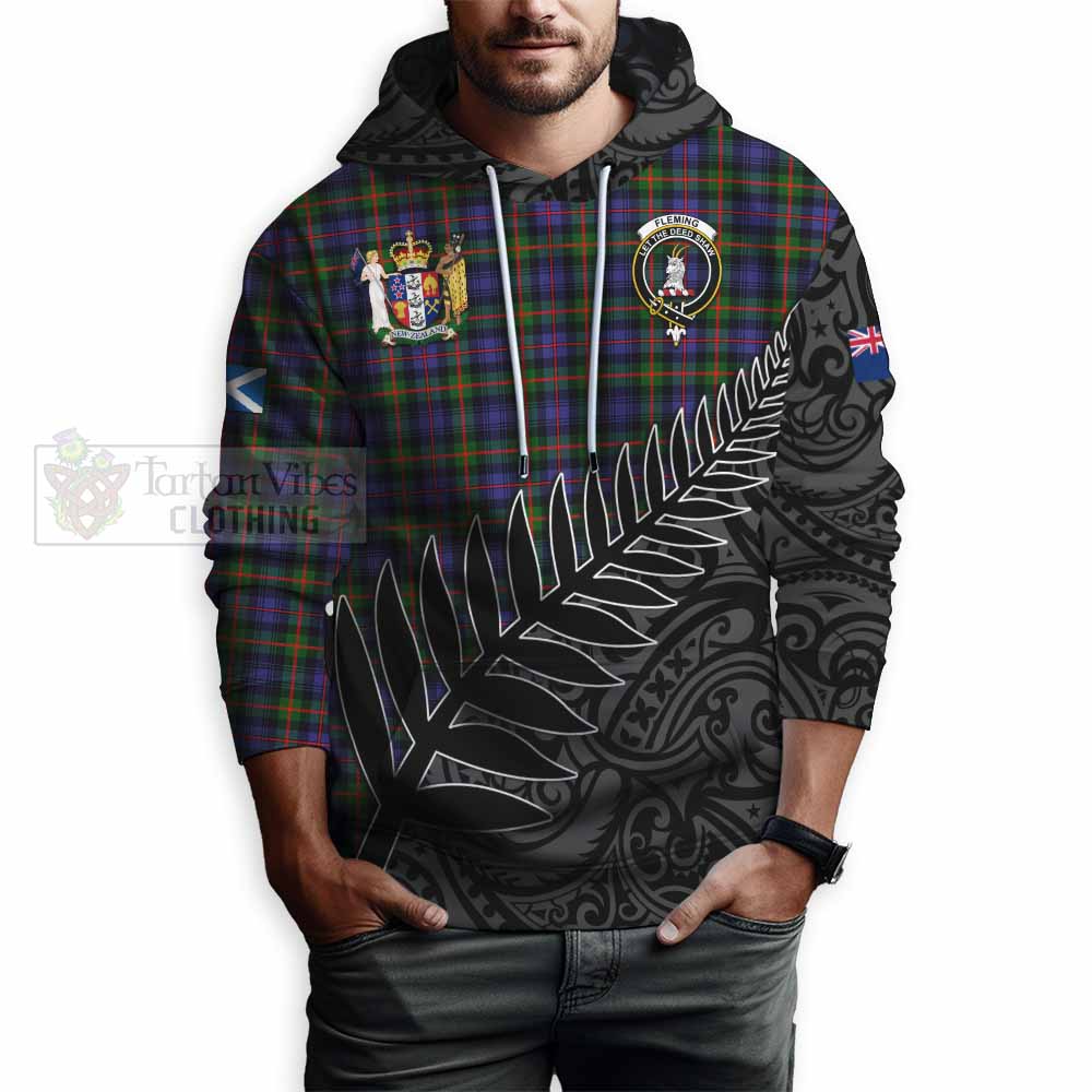 Tartan Vibes Clothing Fleming Crest Tartan Hoodie with New Zealand Silver Fern Half Style