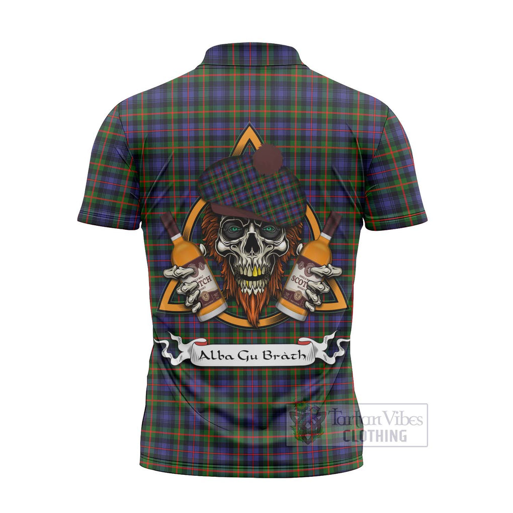 Tartan Vibes Clothing Fleming Tartan Zipper Polo Shirt with Family Crest and Bearded Skull Holding Bottles of Whiskey