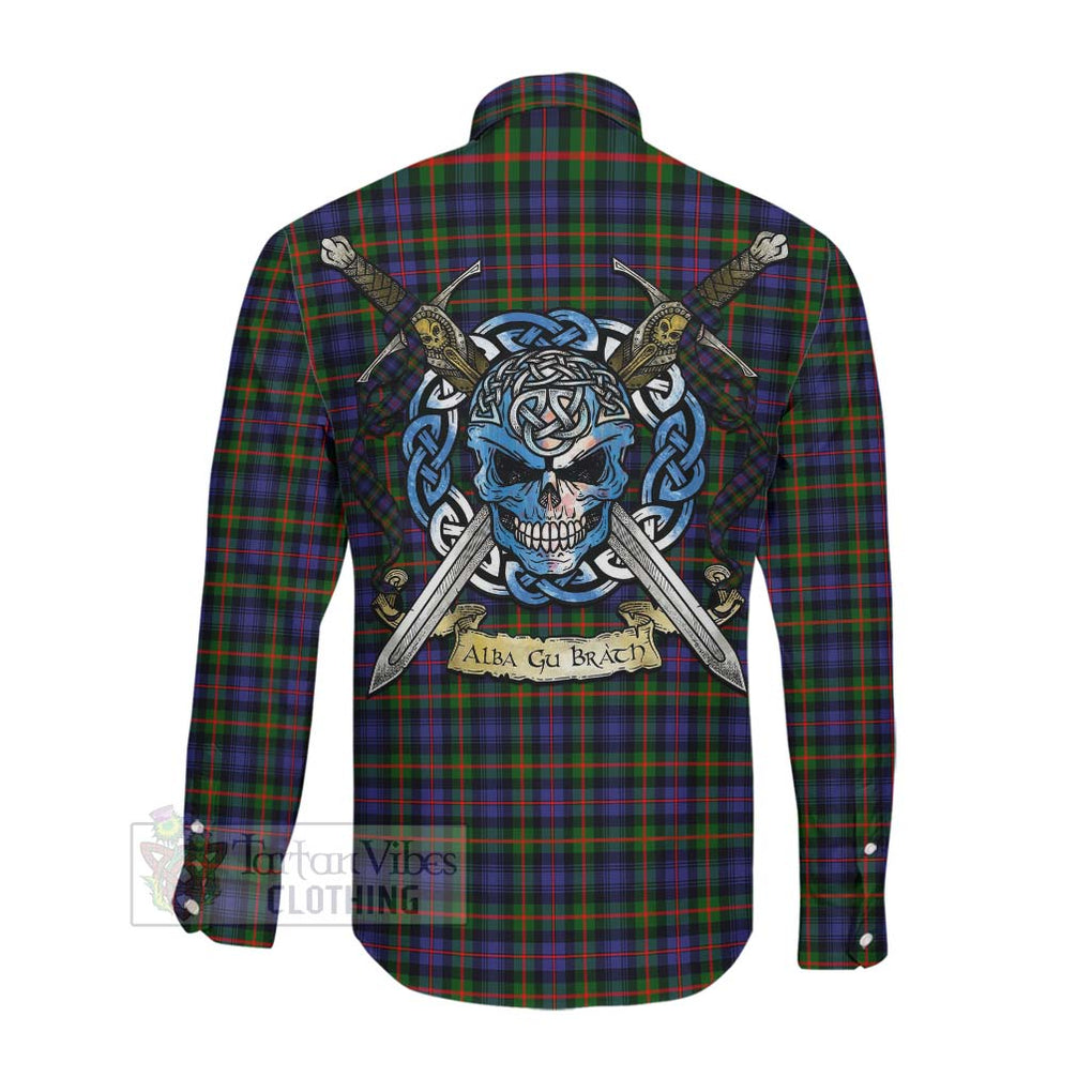 Fleming Tartan Long Sleeve Button Shirt with Family Crest Celtic Skull Style Men's Shirt - Tartan Vibes Clothing