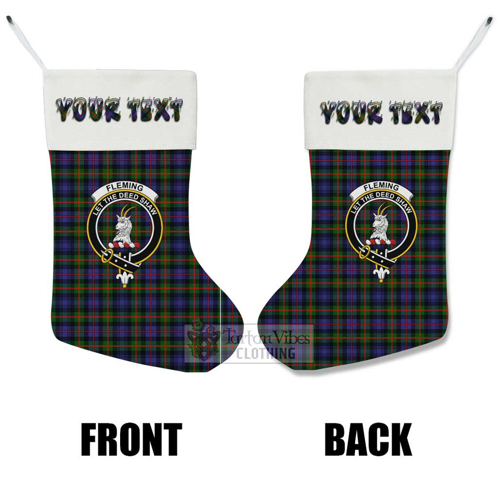 Tartan Vibes Clothing Fleming Tartan Family Crest Christmas Stocking with Personalized Text