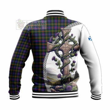 Fleming Tartan Baseball Jacket with Family Crest and St. Andrew's Cross Accented by Thistle Vines