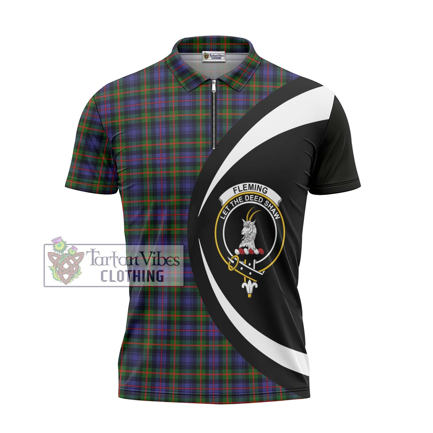 Tartan Vibes Clothing Fleming Tartan Zipper Polo Shirt with Family Crest Circle Style