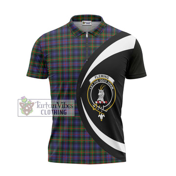 Fleming Tartan Zipper Polo Shirt with Family Crest Circle Style